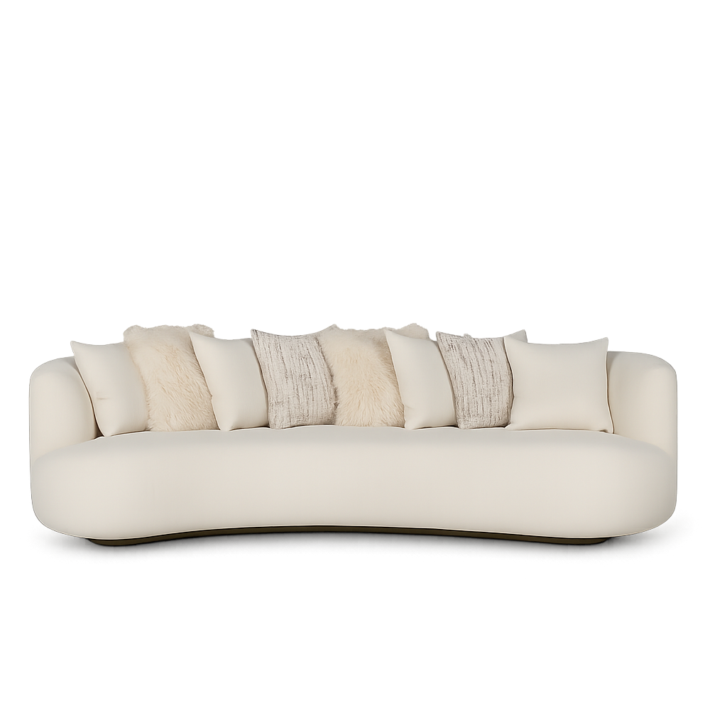 Australian-made curved sofa used to explain frame, foam and upholstery construction