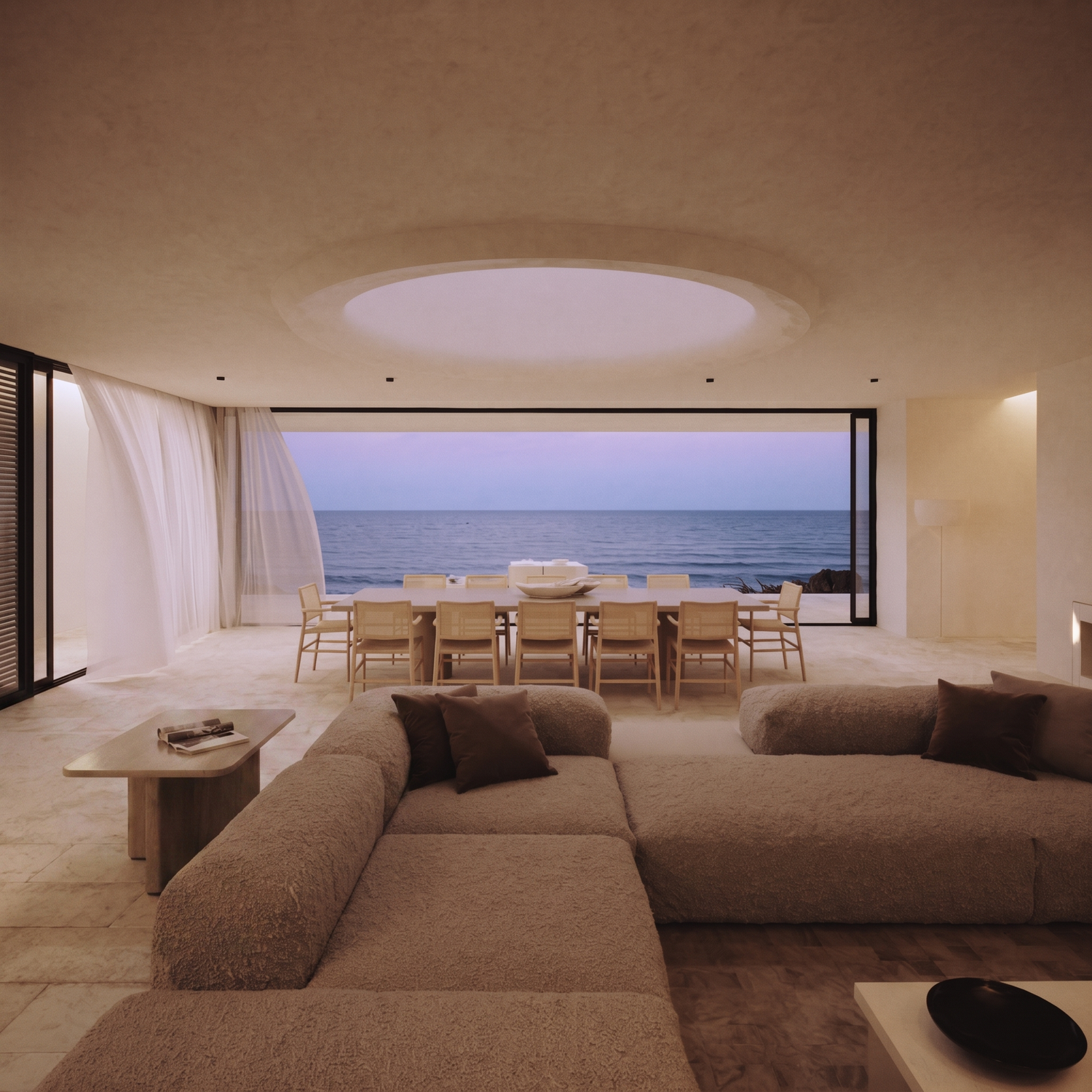 Large modular sectional sofa in an architectural living room