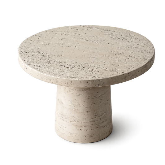 Front product view of the Alessio Travertine Side Table by DORSA