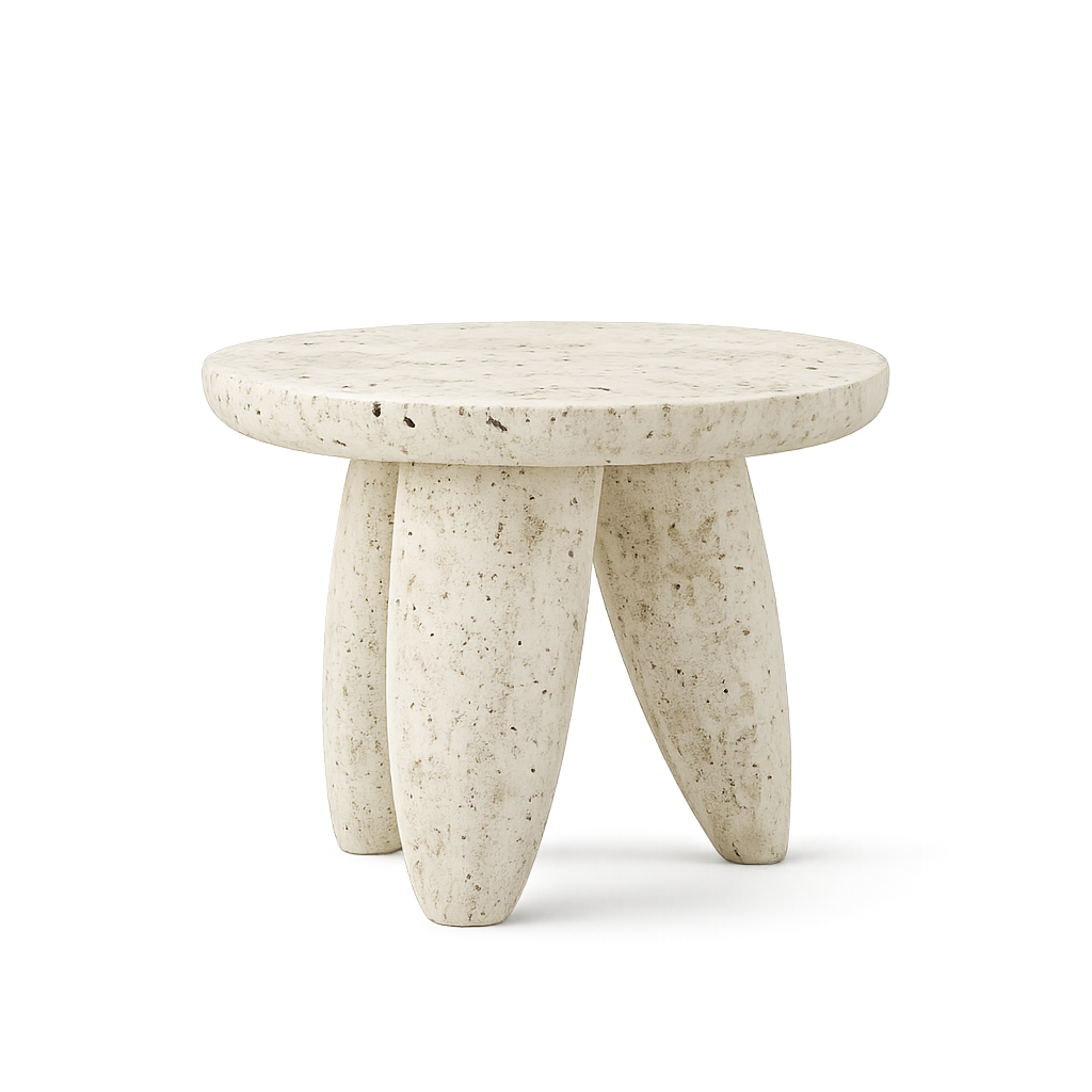 Front product view of the Orbis Mini Travertine Table by DORSA