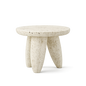 Front product view of the Orbis Mini Travertine Table by DORSA