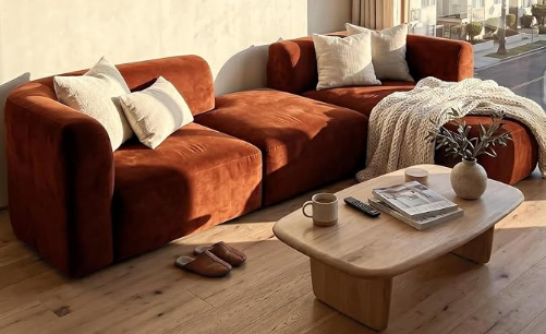 DORSA Mollis tangerine modular sofa in warm living room