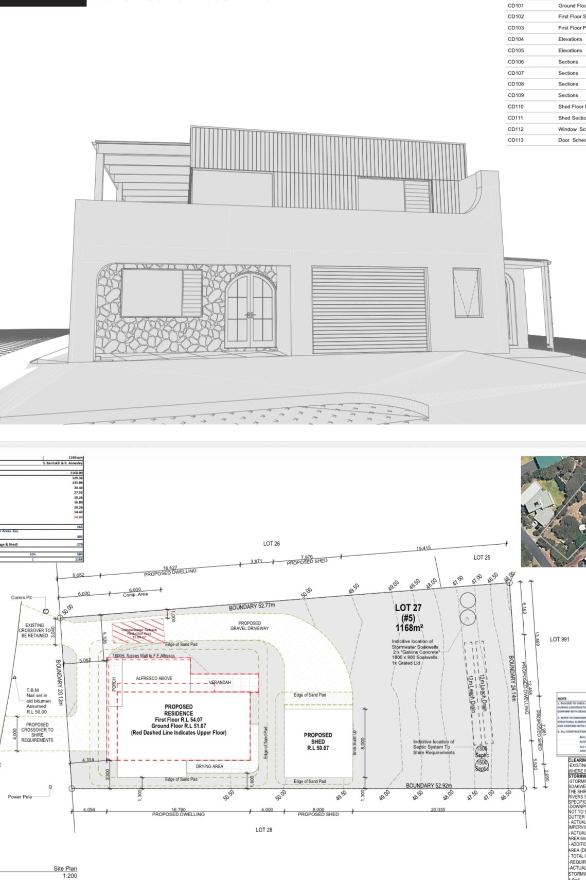 Barriskill residence facade perspective and site plan