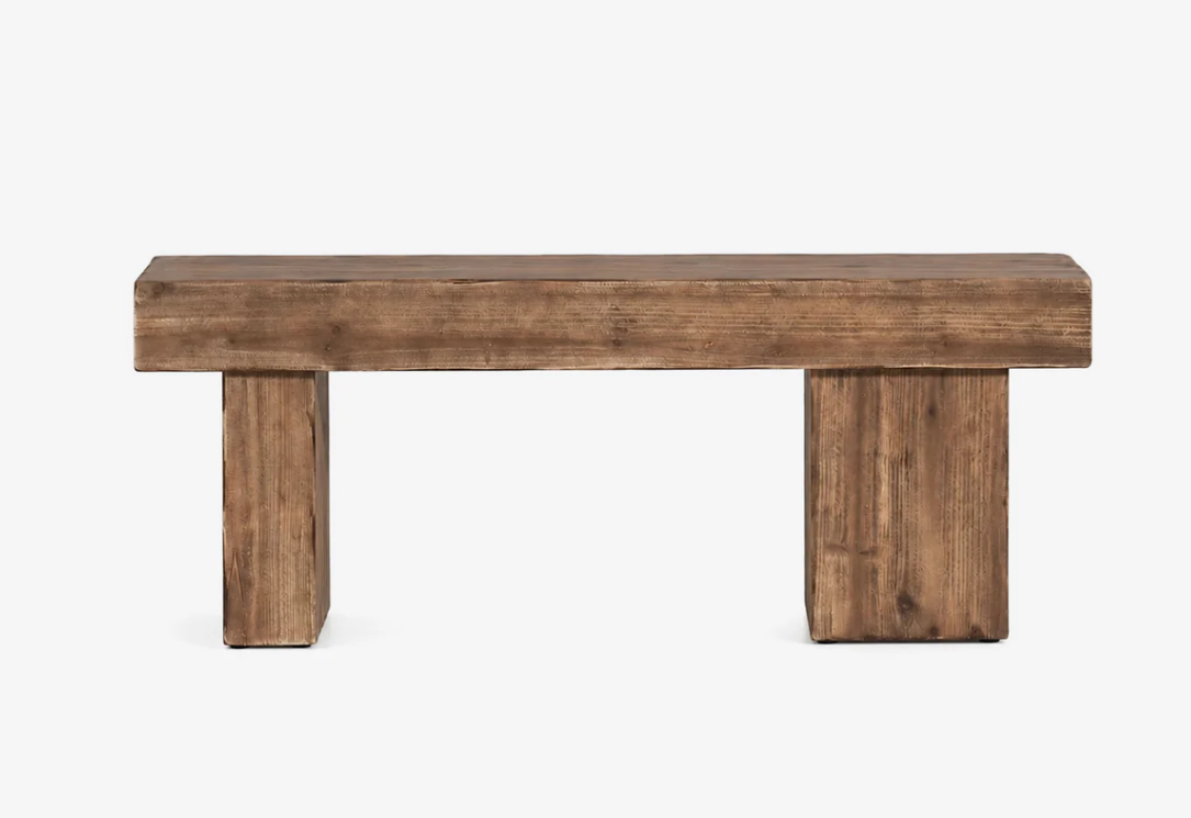 DORSA Trave solid wood block bench with asymmetrical supports
