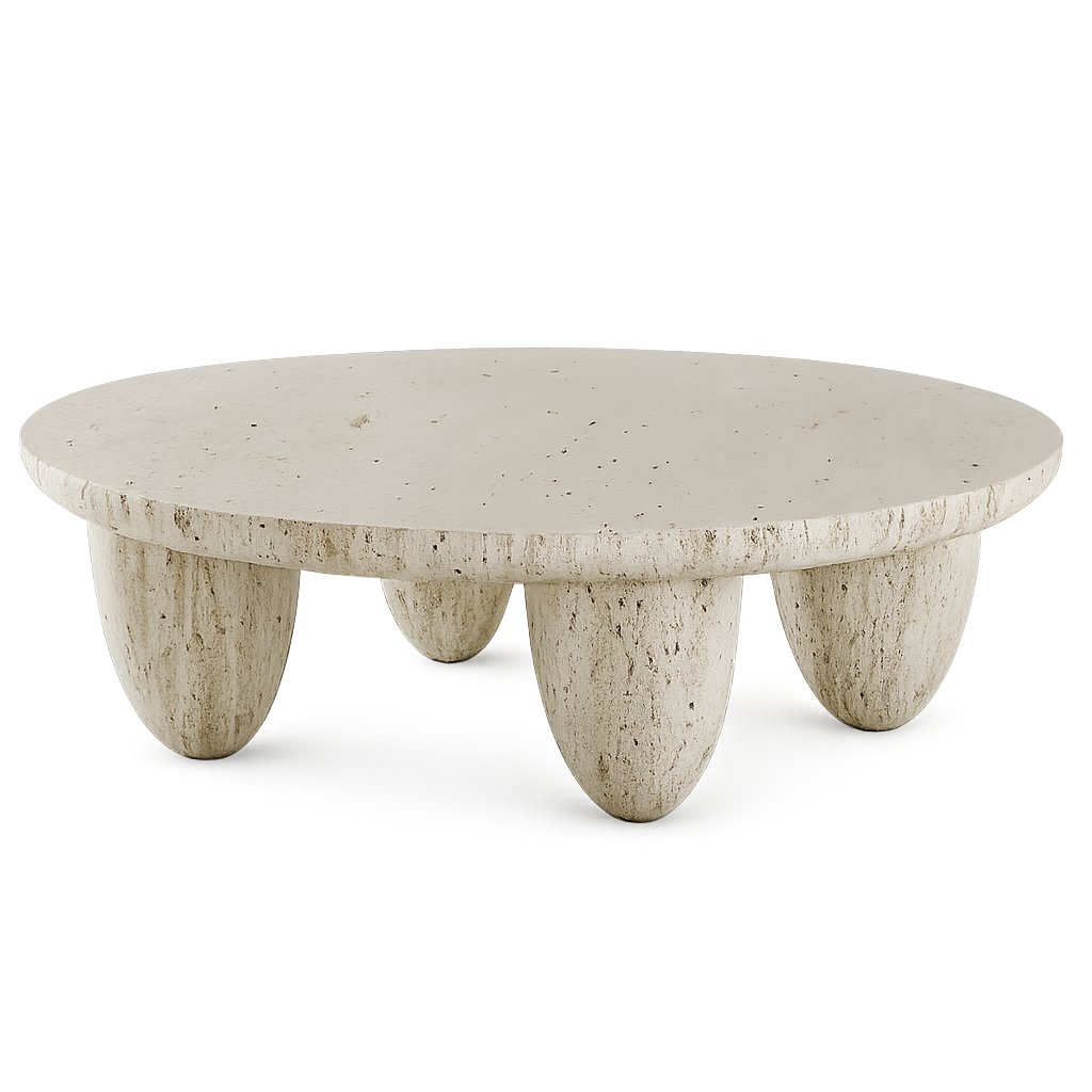 Front product view of the Orbis Travertine Table by DORSA