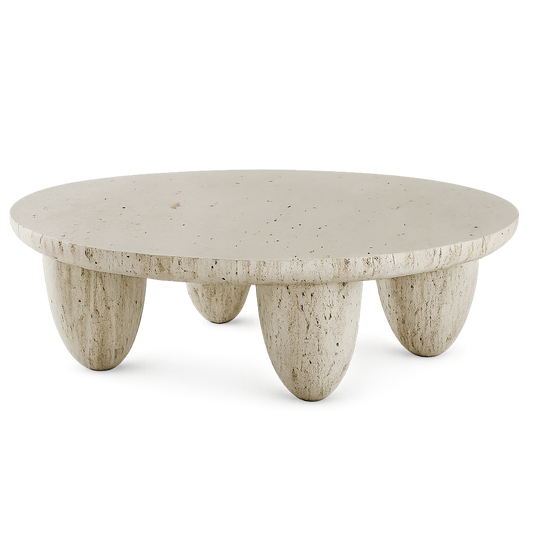 Front product view of the Orbis Travertine Table by DORSA
