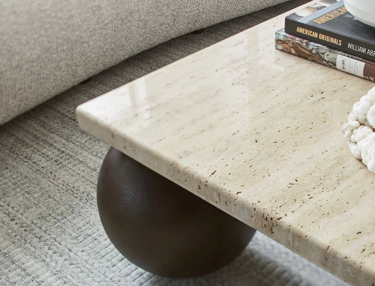 Pallo Travertine Coffee Table - DorsaPallo Travertine Coffee TableWood Base Finished Travertine
