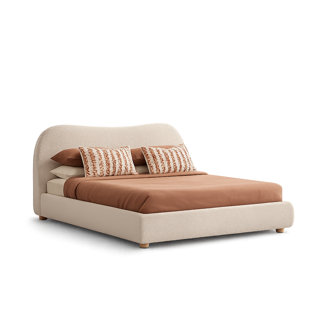 Front product view of the Sbalorditiva Boucle King Bedframe by DORSA