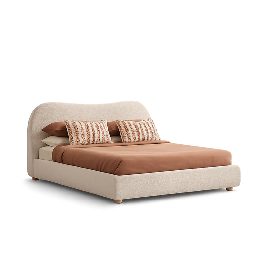 Front product view of the Sbalorditiva Boucle King Bedframe by DORSA