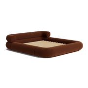 VELAR Sculptural Bed Frame in chocolate brown, three-quarter view