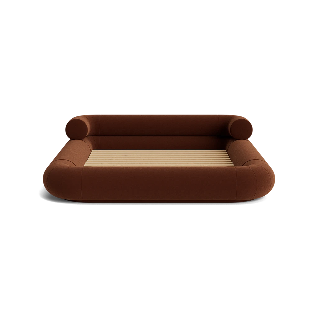 VELAR Sculptural Bed Frame in chocolate brown, front view