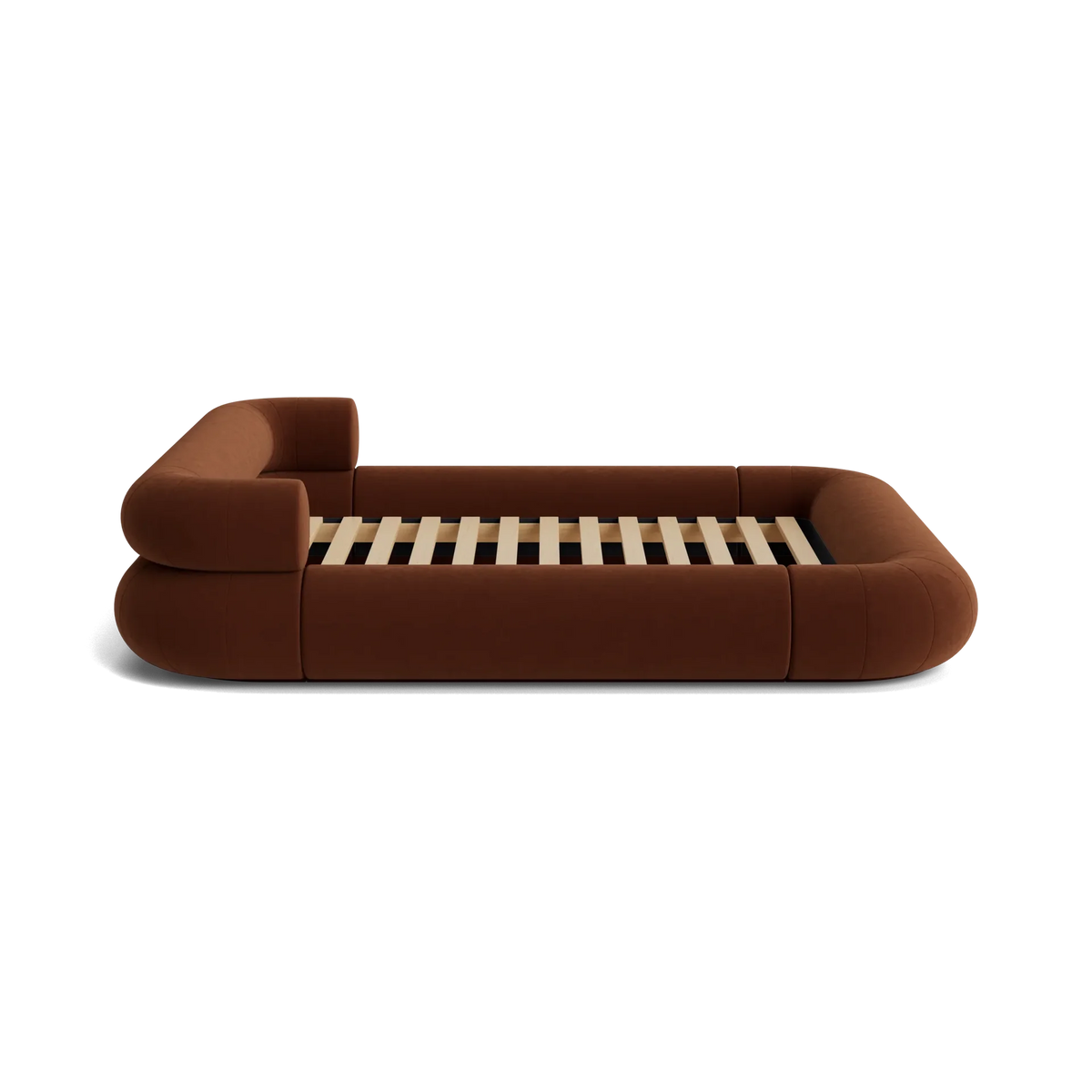 VELAR Sculptural Bed Frame in chocolate brown, side profile