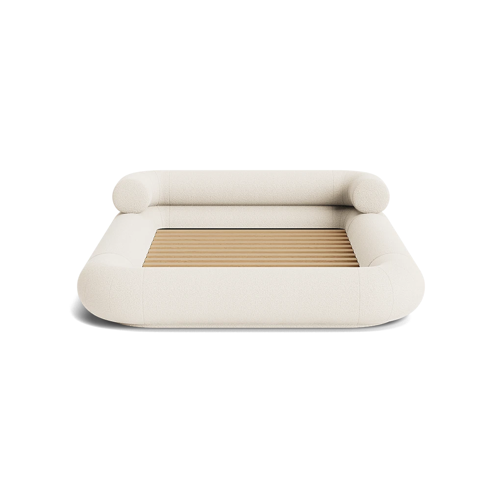 VELAR Sculptural Bed Frame in off white, front view